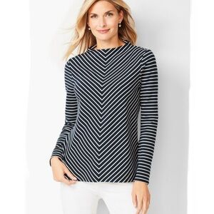 Navy White Striped Mock Top